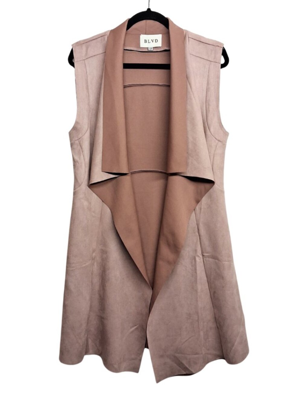 BLVD Faux Suede Shawl Dusty Pink Sleeveless Drape Vest Long Line Cardigan S/M